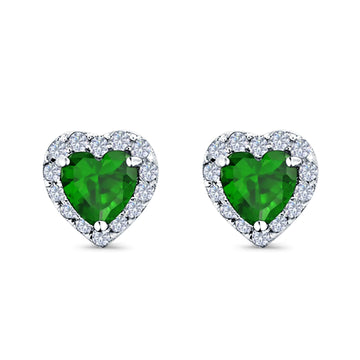 Heart shape Stud Earrings Wedding Simulated Green Emerald CZ 925 Sterling Silver (10mm)